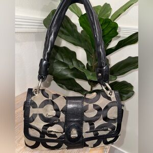 RARE Vintage COACH Parker Pleated Op Art Signature Black Gray Handbag #13408